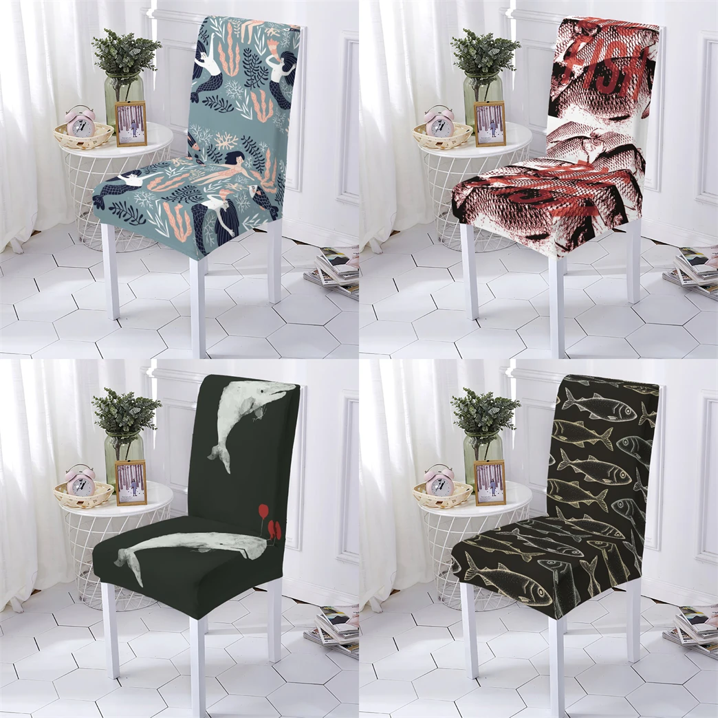 

Ocean Style Covers Chairs Modern Dining Cover For Kitchen Chair Cartoon Animal Pattern Anti-Dirty Seat Chair Covers Stuhlbezug