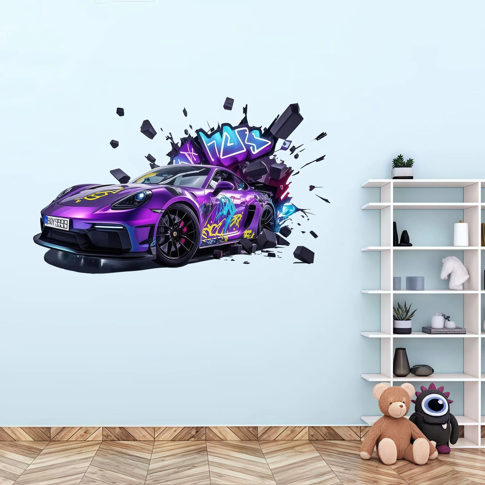 Creative, Cool and Handsome, Two Sizes of Purple Sports Car PVC Beautifying Room, Bedroom Wall Stickers