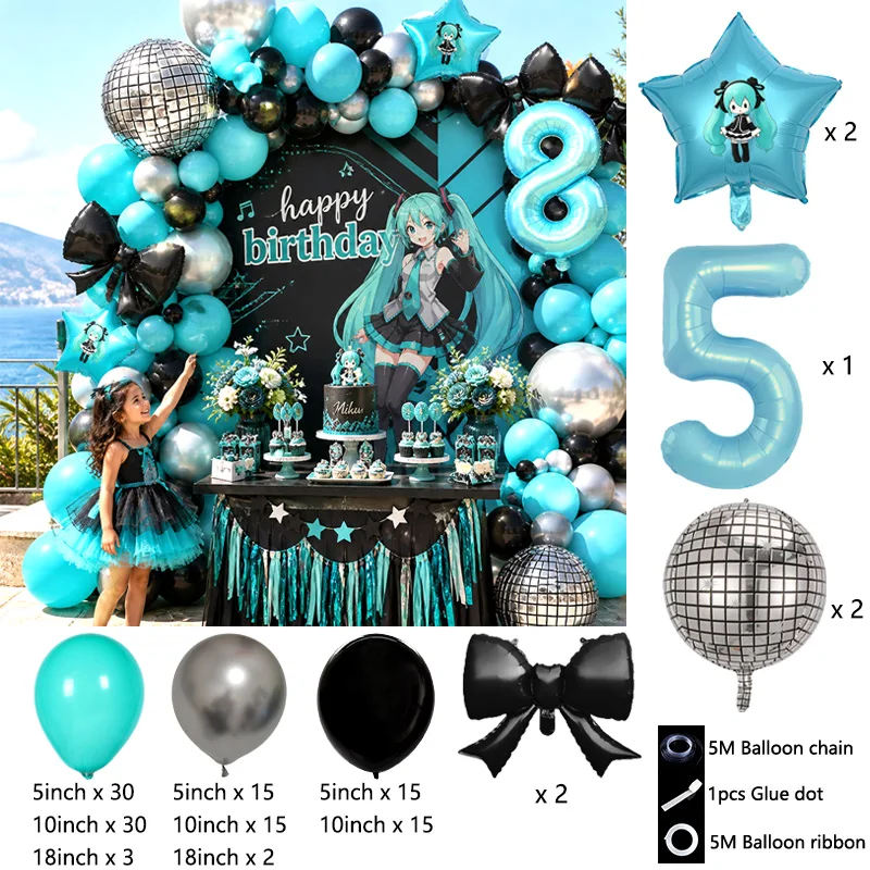 Hatsune Miku Virtual Singer Balloon Arch Garland Kit, Teal Black Mixed Globos for Anime Fans Birthday Party Decor Supplies - view 6