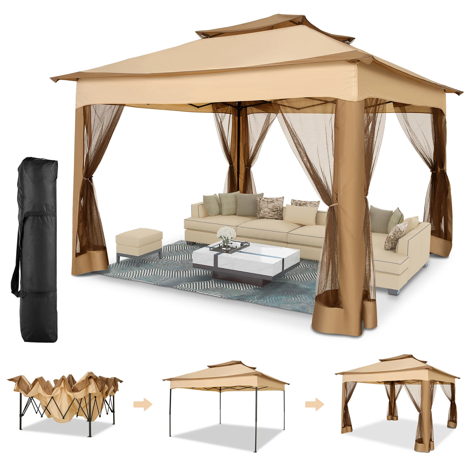 

Всплывающая беседка 11x11 футов, палатка с навесом с одним нажатием, Carpas Para Patio, наружное навесное навесное устройство с двойной соотношением даху для газона,