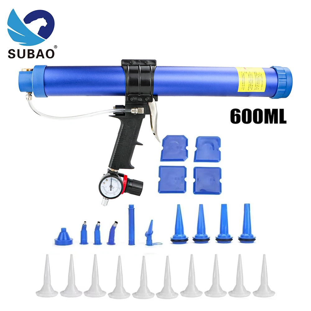 SUBAO 600ml pistola selante pneumática válvula de ar silicone salsicha ferramenta de calafetagem de borracha de vidro pistola de pressão bico de calafetagem