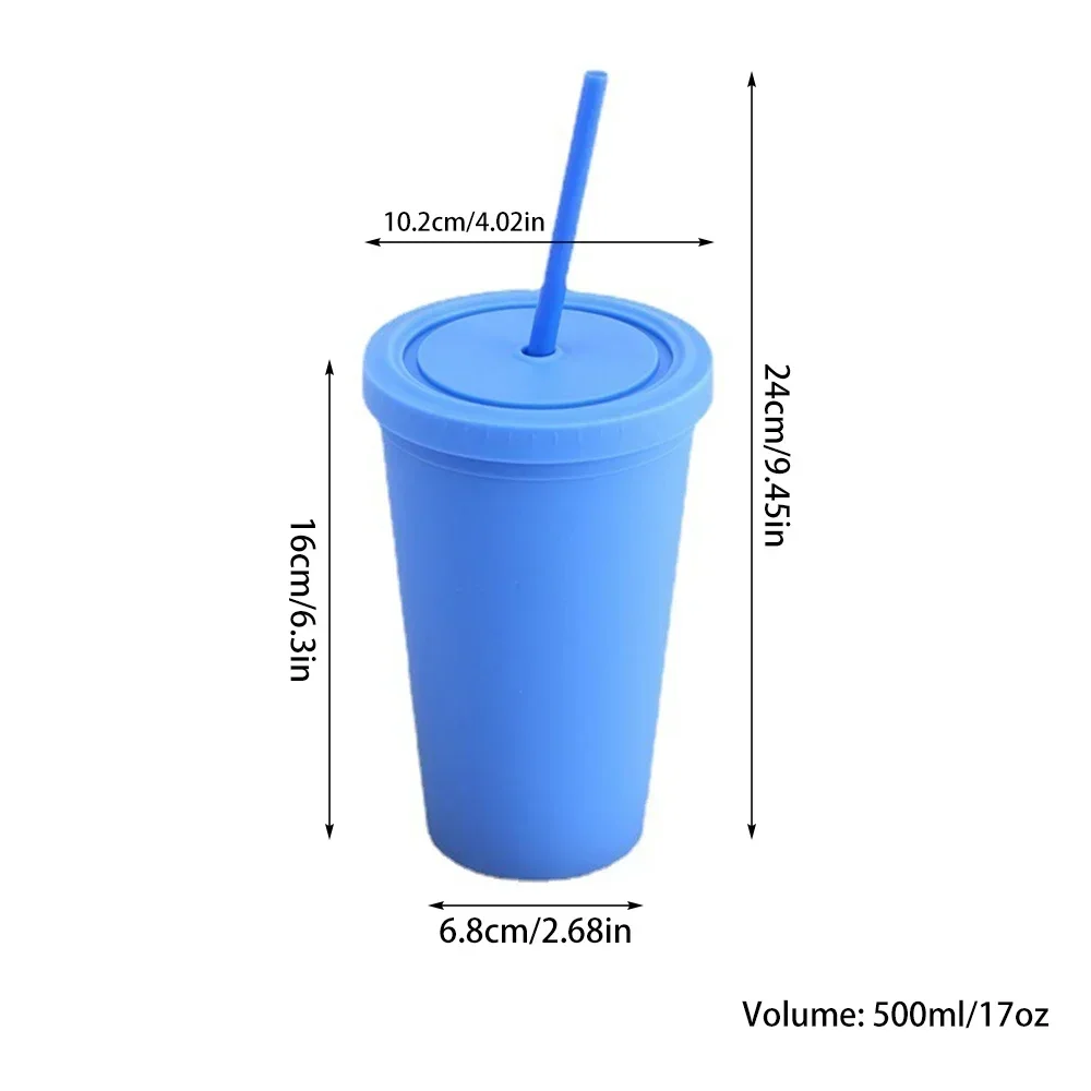 كوب شرب بلاستيكي مزدوج الطبقة بغطاء ، محمول ، قابل لإعادة الاستخدام ، لون الحلوى ، بارد ، فنجان قهوة ، ماصة