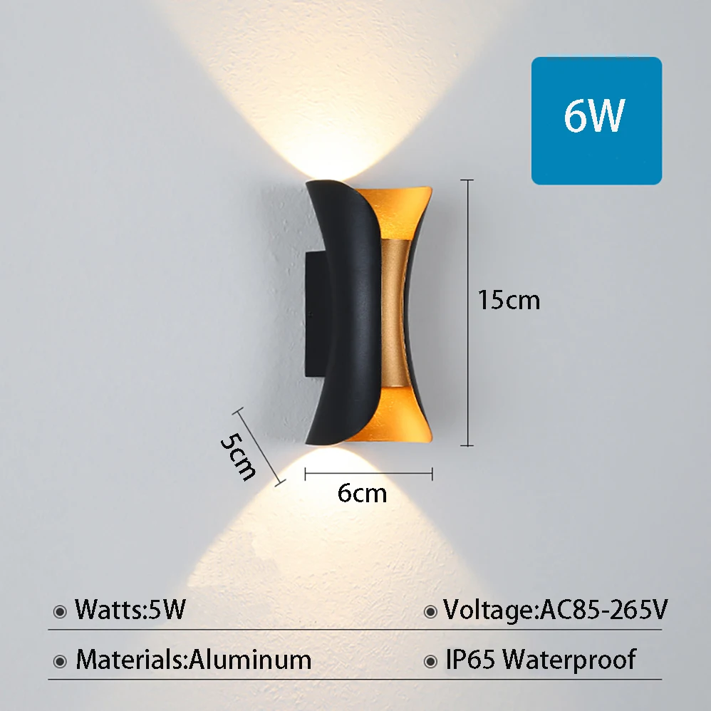 โคมไฟติดผนัง LED กันน้ำ IP65สไตล์มินิมอลลิสสำหรับ AC85-265V สีดำ/ขาว + ทอง6W/10W/20W/30W รับประกัน3ปี