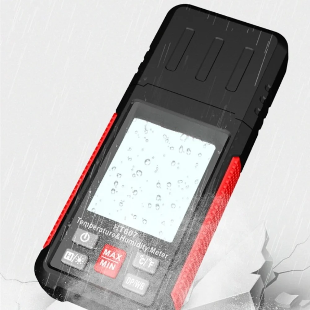 HT607 Black ABS Digital Hygrometer Thermometer with Dew Point Wet Bulb and for Real Time Readings for Climate Analysis