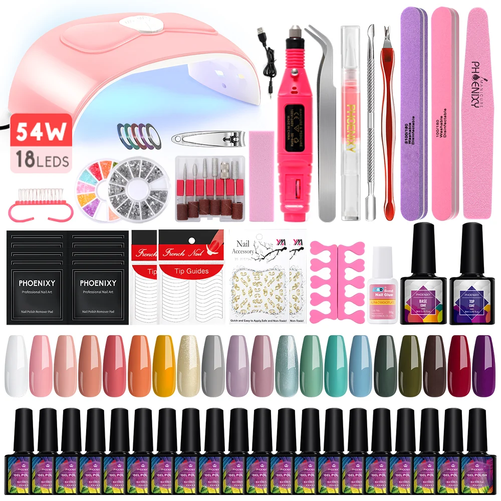 Complete Semi Permanent Nail Kit 20/10 Colors Gel Nail Polish with 54W/36W UV LED Nail Lamp Manicure Gel Kit Nail Art Tools Set