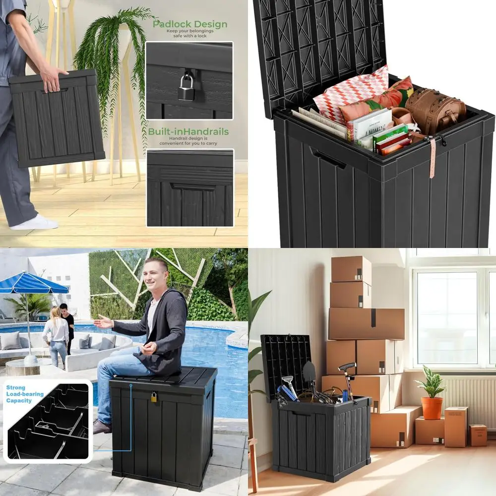 

Всепогодный запираемый ящик для палубы объемом 50 галлонов для хранения на открытом воздухе дворика, подушек, сада и бассейнов (черный)