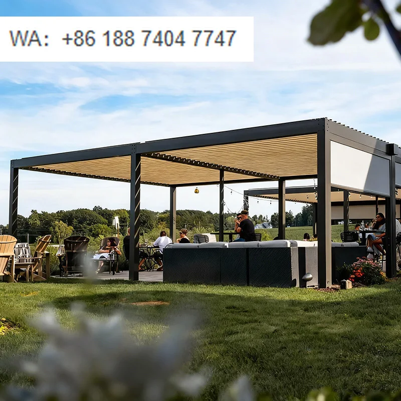 

Luxury Modern Motorized Aluminum Outdoor Pergola with Waterproof Louver Roof Powder Coated Finish for Balcony & Garden Use