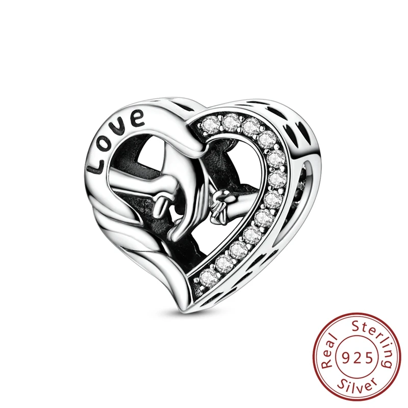 

Authentic 100% 925 Sterling Silver Hand In Hand & Heart Dangle Charm Fits Bracelet & Necklace For DIY Anniversary Jewelry Gift