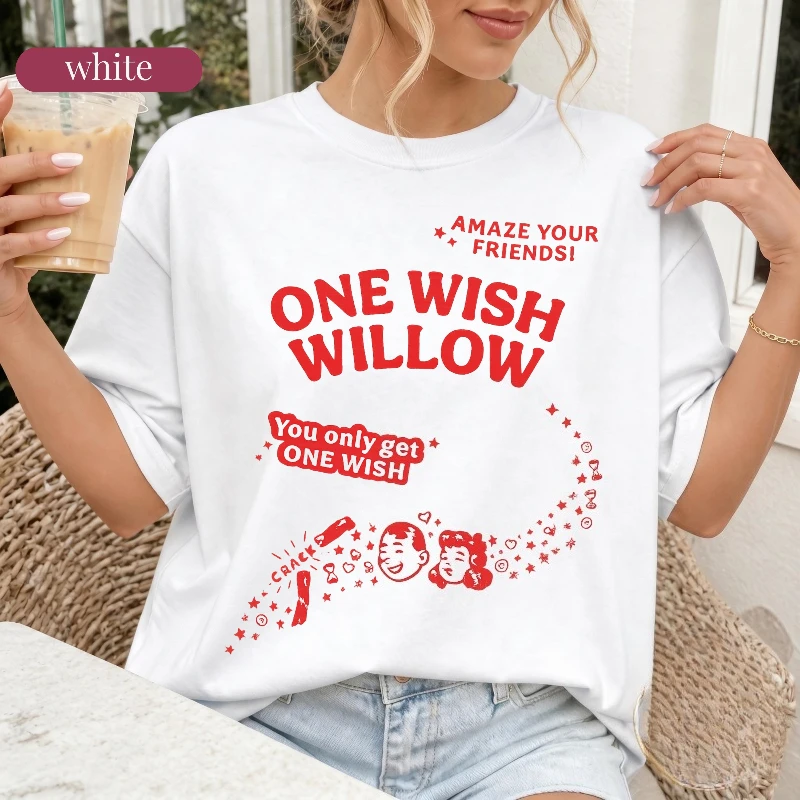 One Wish Willow Shirt | Retro Indie Movie Graphic Tee Cult Film Merch T-Shirt | Ironic Vintage Slogan Birthday Gift Cotton Tops