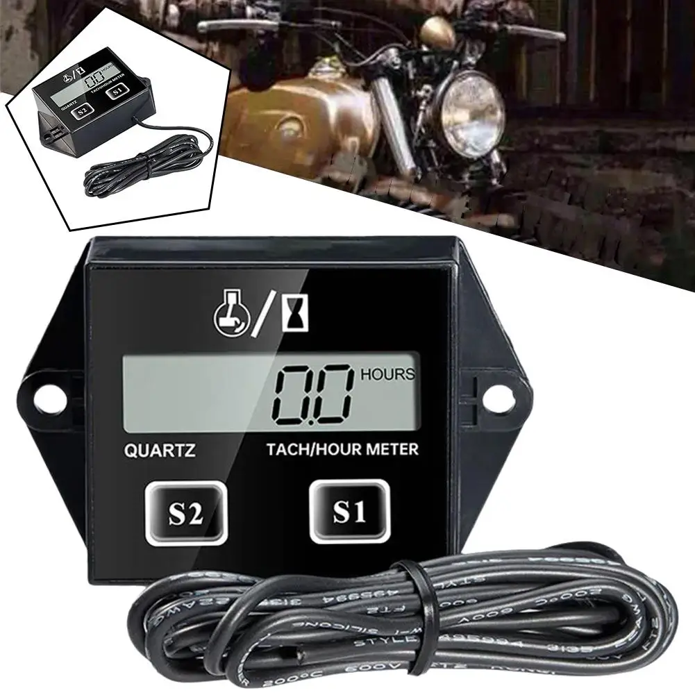 LCD Digital Tach Hour Meter Tachometer For Outboard Motor Lawn Mower Motocross Motorcycle Marine Chainsaw