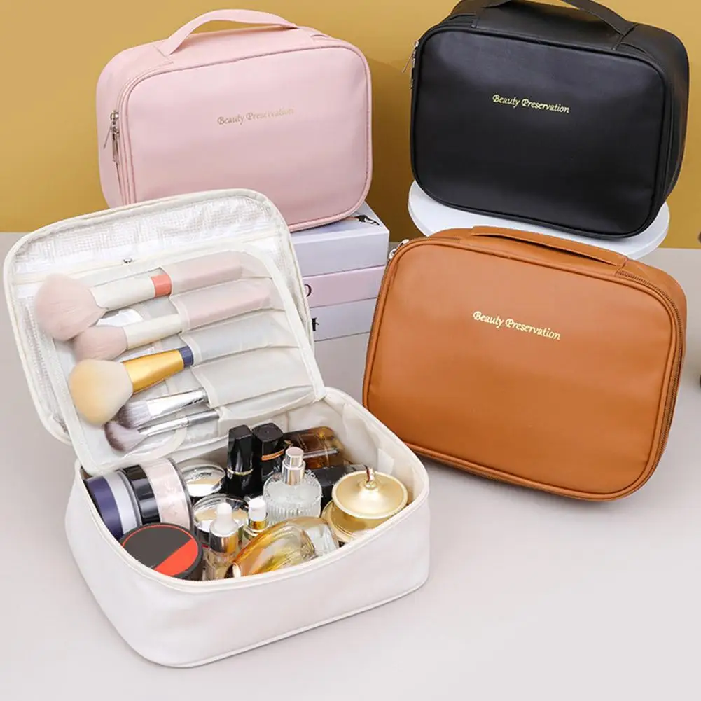 حقيبة مستحضرات تجميل كبيرة 3 في 1 مع حقيبة فرش مكياج، حقيبة أدوات الزينة للسفر، حقيبة مكياج مقاومة للماء، منظمات العناية بالبشرة للنساء #1