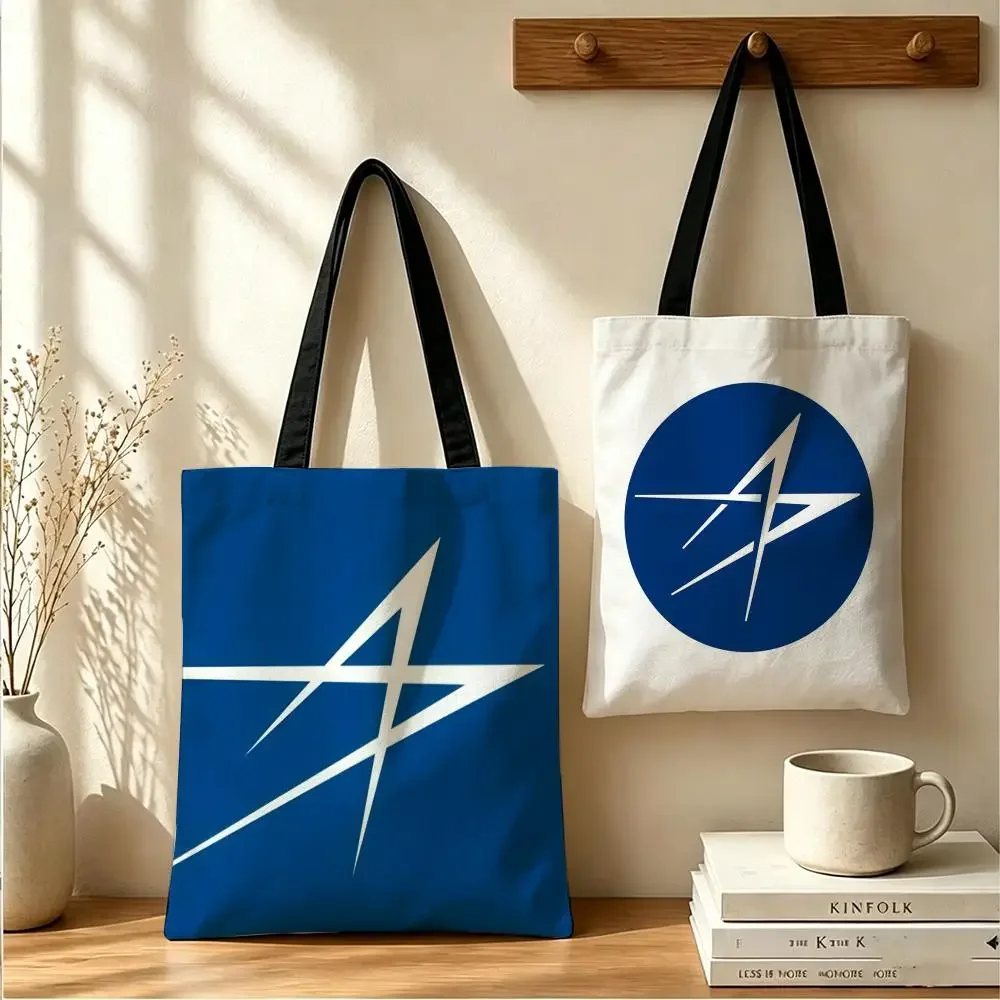 Fashion L-Lockheed M-Martin Storage Bags Large Capacity Canvas Tote Bag Double-Sided Print Shoulder Handbag for Daily Shopping