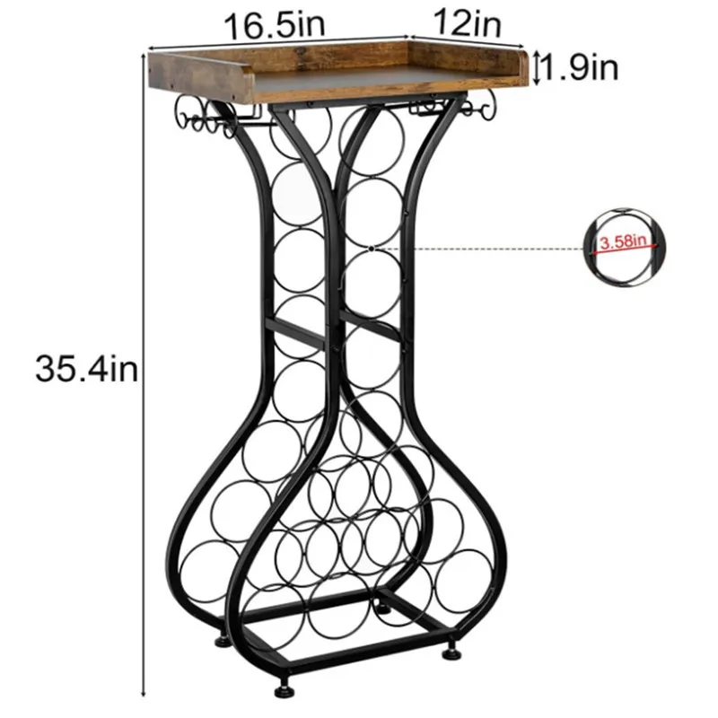 رف النبيذ قائم بذاته على الأرض طاولة بار صغيرة حامل النبيذ خزانة الخمور مع حامل زجاجي منضدية خشب النبيذ لشريط المنزل #4