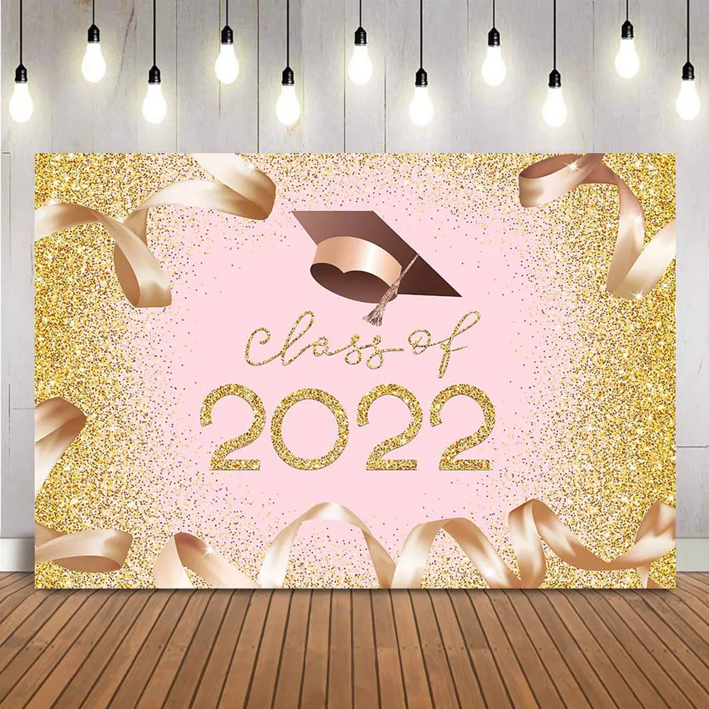 

Gold Glitter Birthday Backdrop Graduation Hat Class of 2022 Photo Background Studio Pink Congratulation Graduate Party Decor