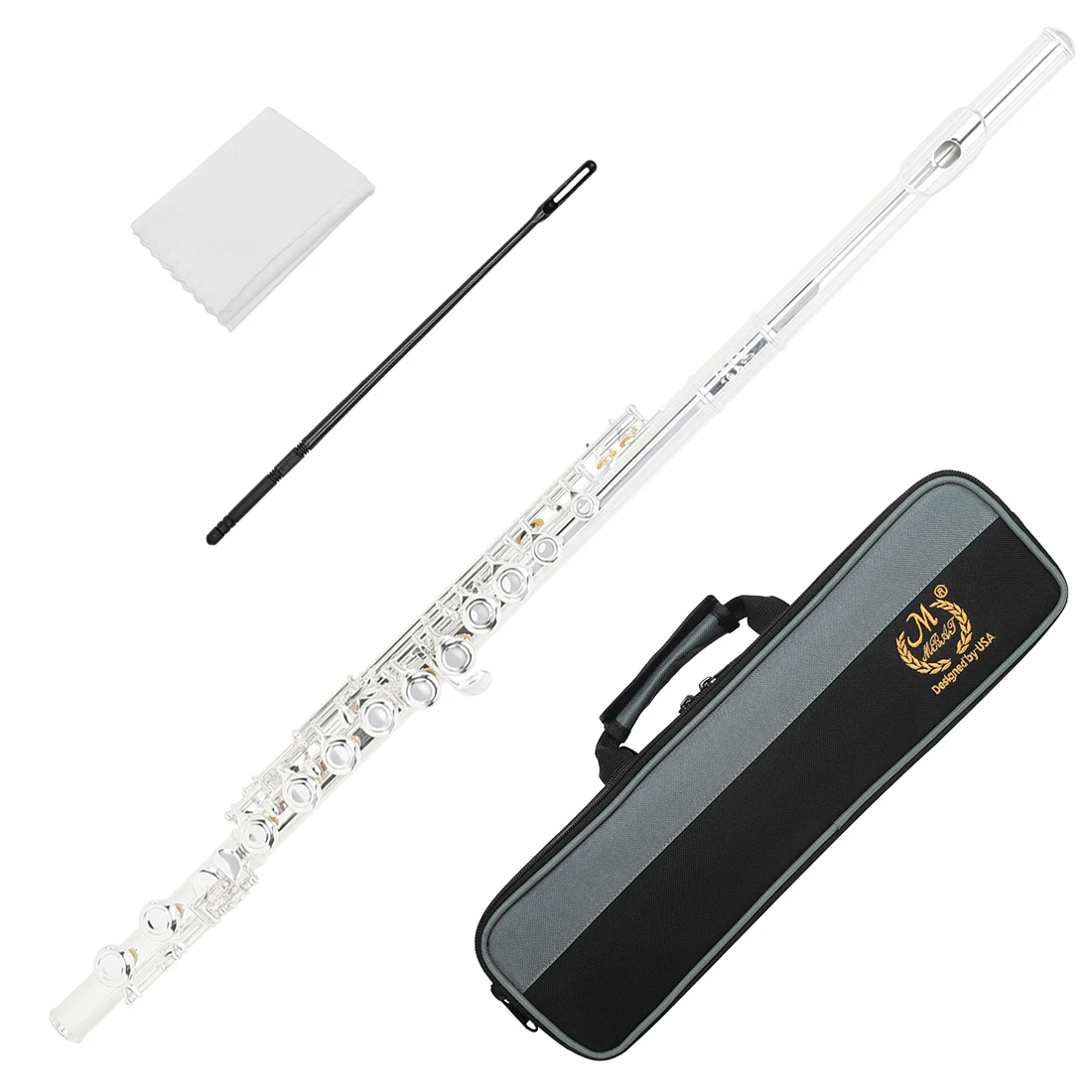 M MBAT 16 Closed Hole Flute C Key Flute with E Keys Suitable For Beginner Pro Horizontal Flute With Gloves Cleaning Cloth Parts