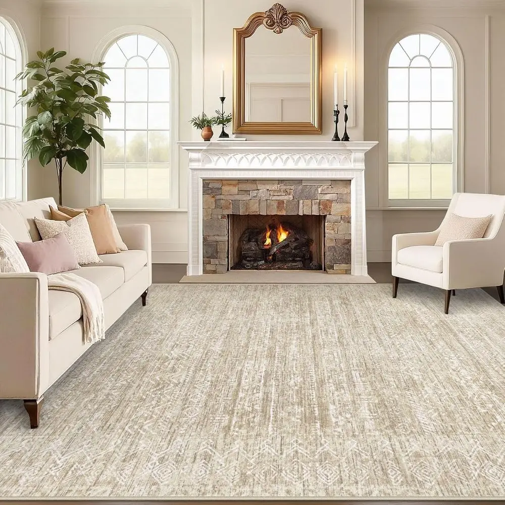 

Современные геометрические коврики 8x10: мягкие, марокканский стиль с низким ворсом для гостиных, спален и офисов (бежевый)