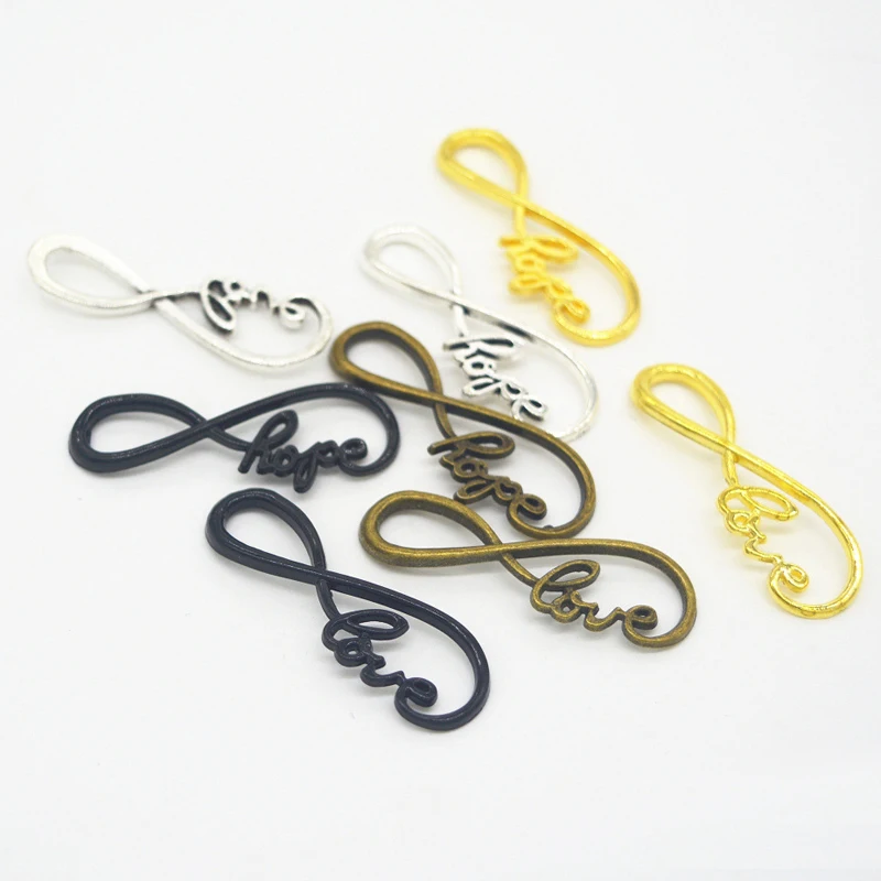 100pcs 40*12mm Vintage Ethnic Style Zinc Alloy Multiple Hanging Hollow Love Hope Infinity Connector Charms Earrings Pendant, Hai