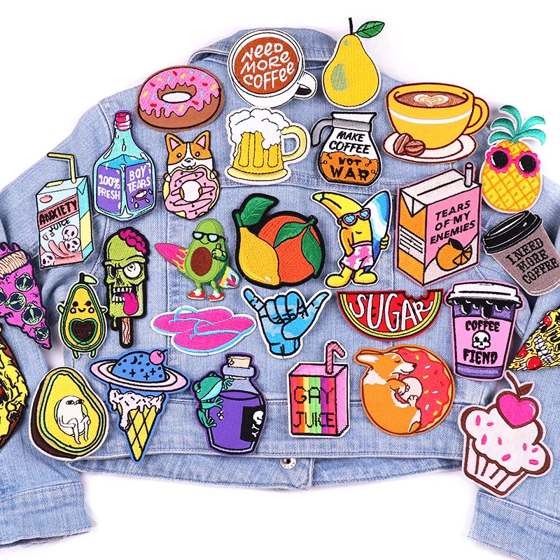 Cartoon Patch DIY Food/Drink Embroidered Patches On Kids Clothes Sewing Applique Iron On Patches For Clothing Cake Pizza Patch