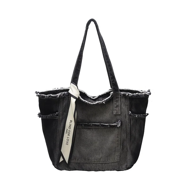 

Nesitu Высокое качество большой емкости A4 джинсовая женская сумка через плечо легкая синяя черная M1701