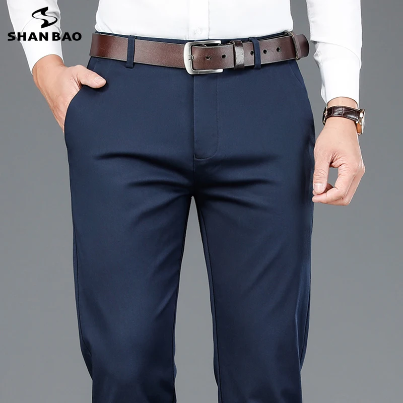 SHAN BAO bamboo fiber fit straight high waist trousers 2022 autumn winter brand classic embroidery men's business casual pants