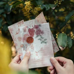 15 Sheets Translucent White Ink Sulfate Paper Memo Pad Art Watercolor Flowers Journal Decoration Material Note Paper Stationery