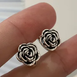 KOFSAC Vintage Rose Hoop Earrings For Women Trendy S925 Silver Jewelry Elegant Flower Earring Lady Glamorous Party Accessories
