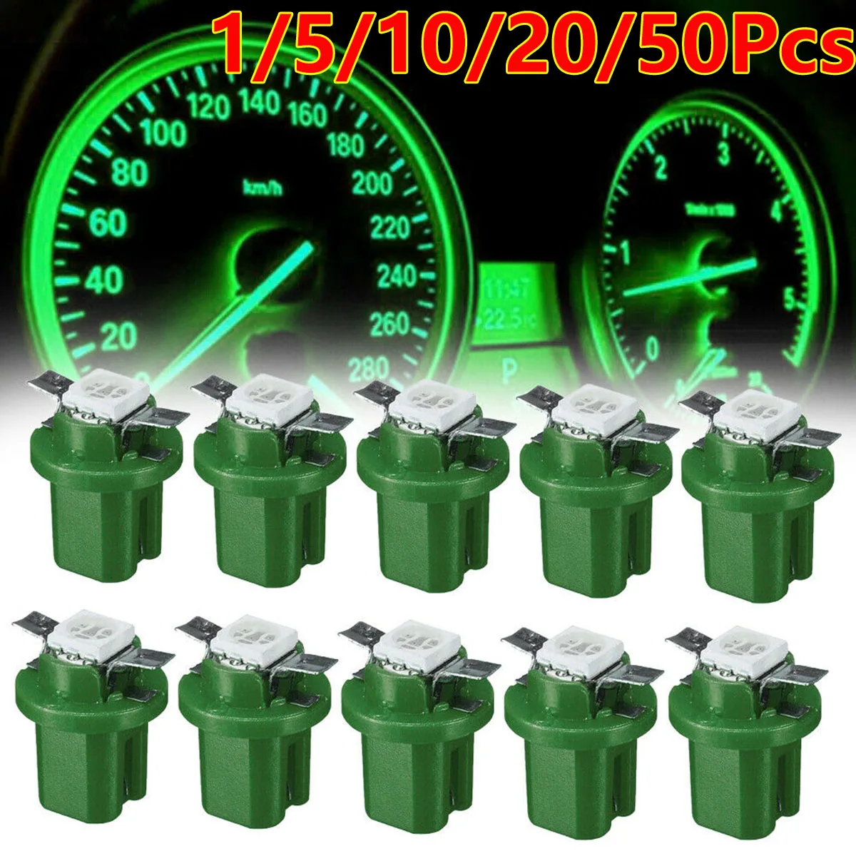 หลอดไฟ LED สำหรับรถยนต์ 1/5/10/20/50 ชิ้น ใช้สำหรับไฟหน้าปัดเรือนไมล์ ไฟหน้าปัดเรือนไมล์ ไฟภายในรถยนต์ ขั้ว B8.5D 509T B8.5 5050 Led  T5