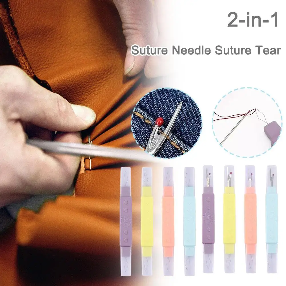 2in1 DIY Portable Double End Needle Threader Slit Opener With Protective CoverSuitable For Beginner Practice Home Sewing W2V6