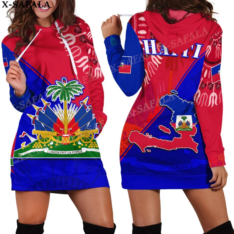 

Haiti Coat Of Arms Love Country Print Fashion Slim Hoodie Dress Women Casual Wear Long Sleeve Hooded Sweatshirt Pullover-2