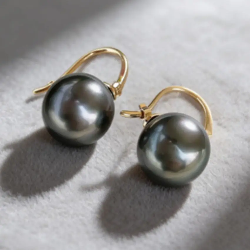 Highlights 16MM Black Shell Pearl Earrings 18K Thanksgiving Aquaculture Accessories  Mother\'s Day Christmas Easter Diy