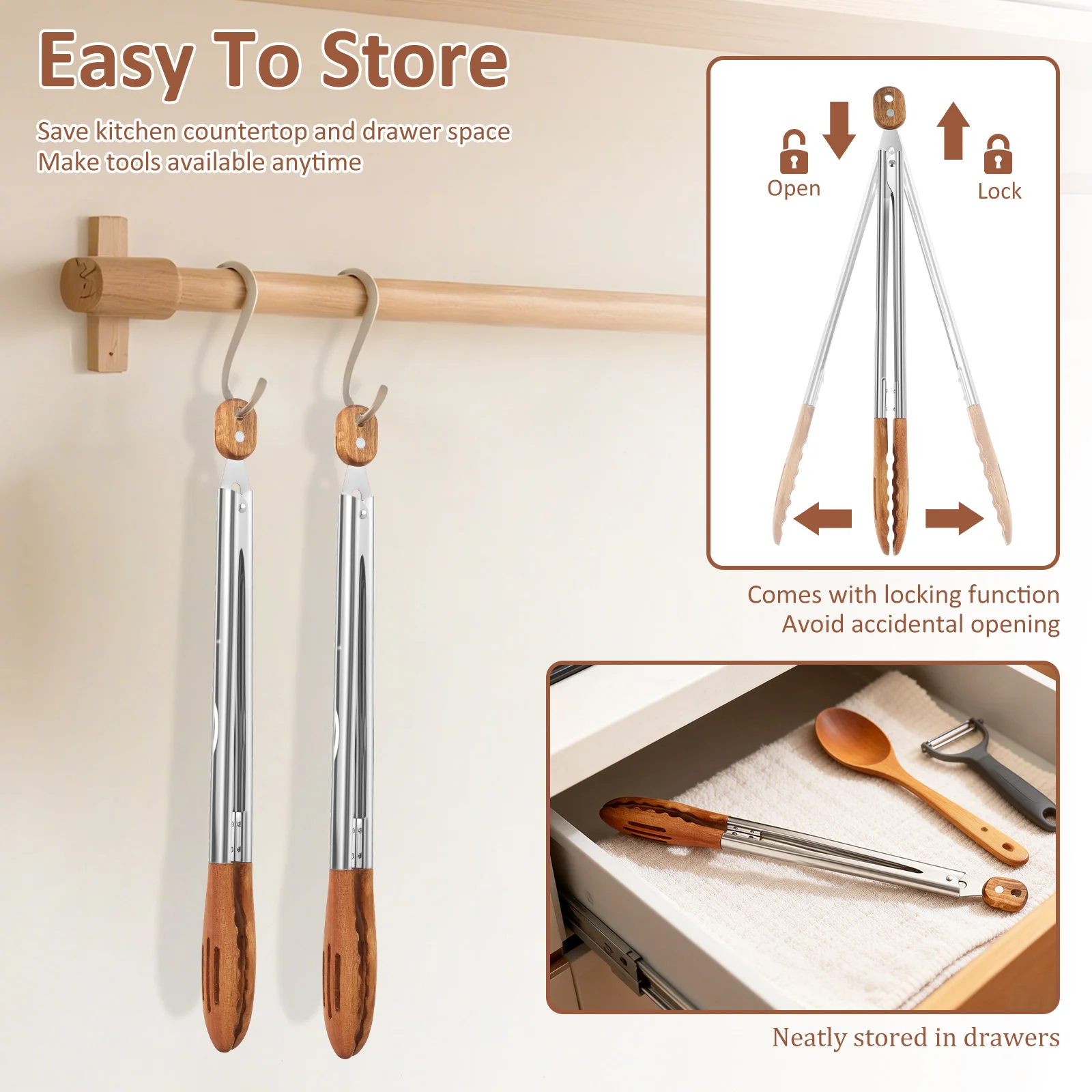 木製キッチン調理用トング バーベキュー滑り止めバーベキュース - Kitchen Gadgets For Cooking のレビューと価格