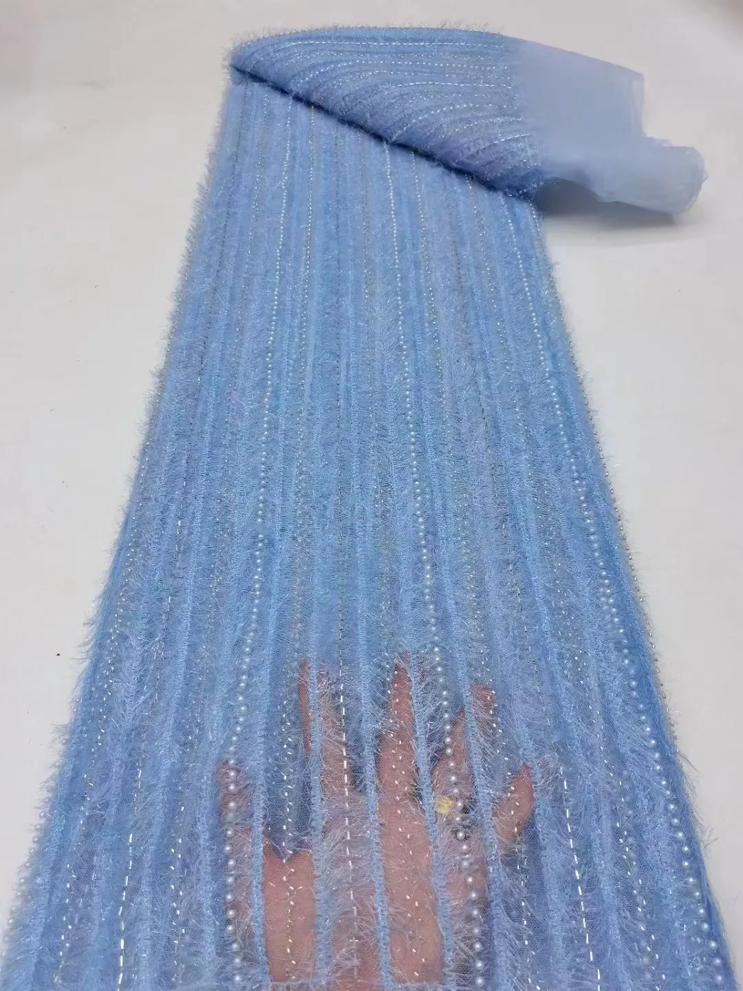 

Sky Blue Sequence African Lace Fabric 5 Yards High Quality Sequin French Tulle Lace Nigerian Wedding Asoebi Lace Material