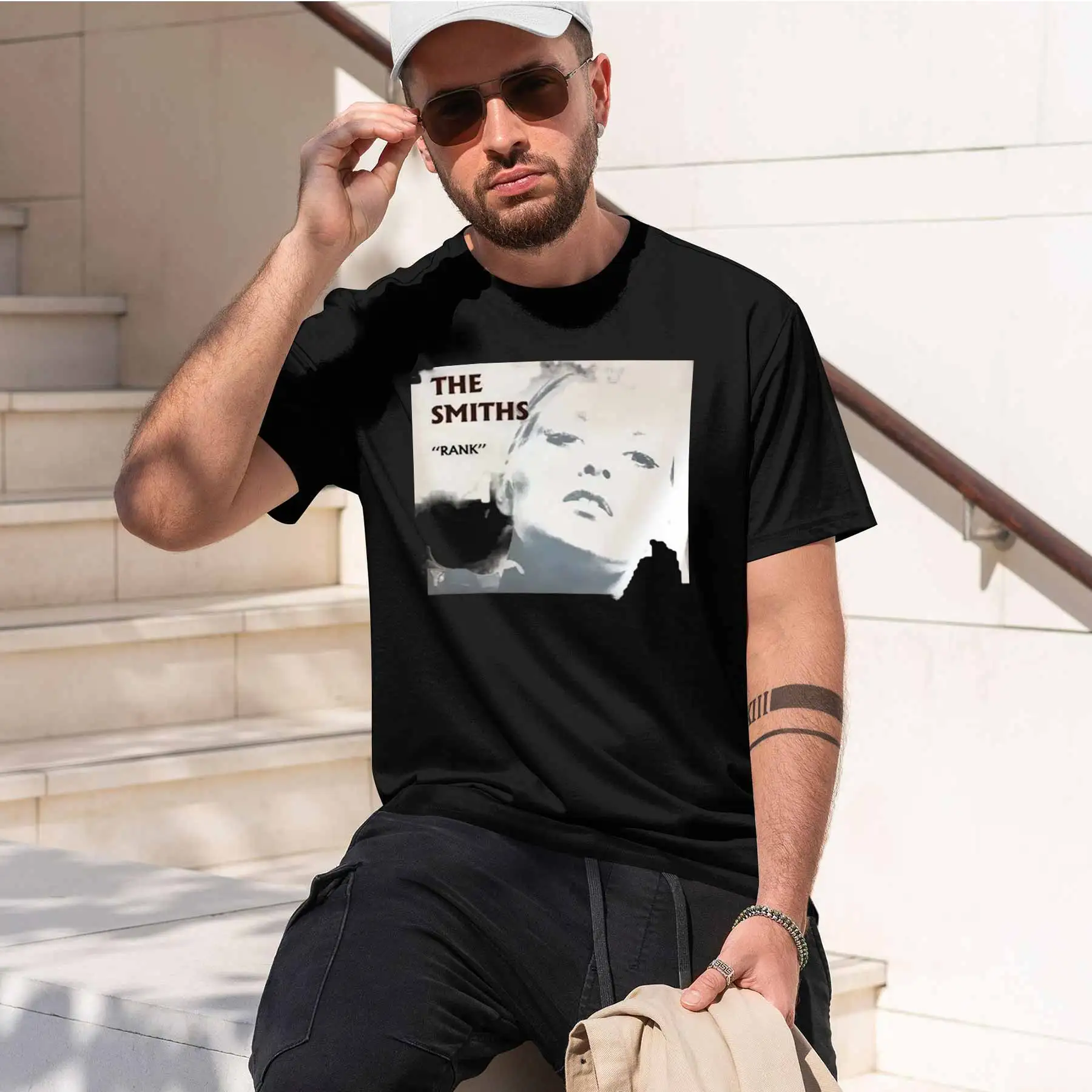 new printed T-shirt printed with  Men's The Smiths Rank Album Cover Print T-shirt Retro Rock Style Casual Loose Top