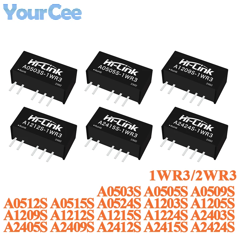 1W 2W DC-DC Power Module 5V 12V 24V to ±3.3V 5V 9V 12V 15V 24V Isolated Unregulated Output A0505S A0509S A0524S A1205S A1224S