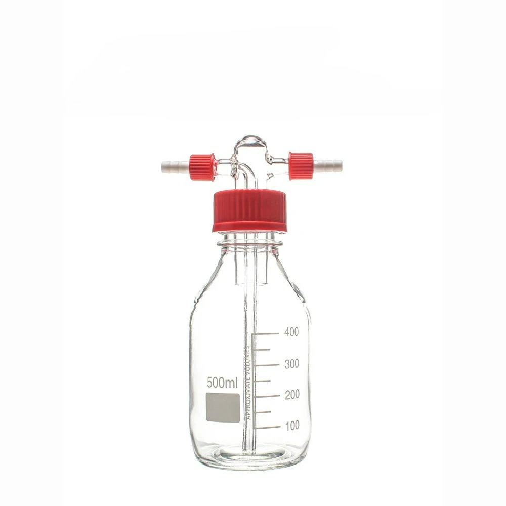 High Borosilicate Spiral Mouth Gas Washing Cylinder GL45 Gas Washing Buffer Sealed Corrosion-resistant Safety Bottle 100-2000ML