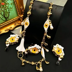Vintage Exaggeration Devil's Eye Necklace Earring Ring Set For Women's Jewelry Party Prom Jewelry Accessories Gift