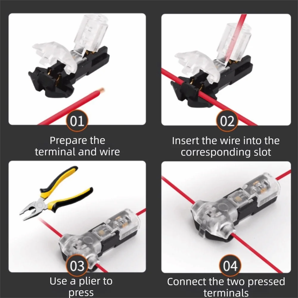 10Pcs T Type Low Voltage Wire Connector T1/T2 for 18-22 Awg Cables Quick Connector Wire Connectors Pluggable