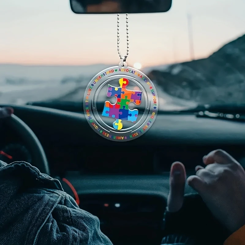 1 Piece Acrylic Autism Awareness Puzzle Charm Multi-functional 2D Keychain Car Interior Embellishment Decorative Bag Decoration