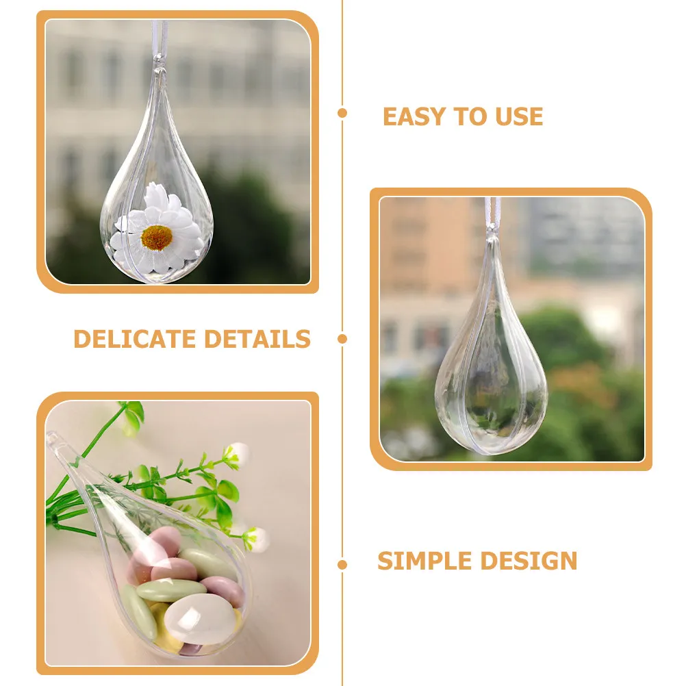 5Pcs Water Drop Shape Clear Plastic Fillable Balls Transparent Hanging Ornaments DIY Craft Decorative Balls Clear Fillable Ball