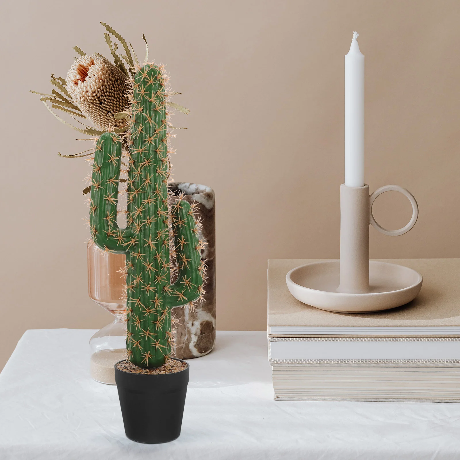 Adorno de plantas artificiales de Cactus y flores falsas, decoración de bonsái, figuritas de paisajismo, artesanías en maceta grandes, maceteros suculentos