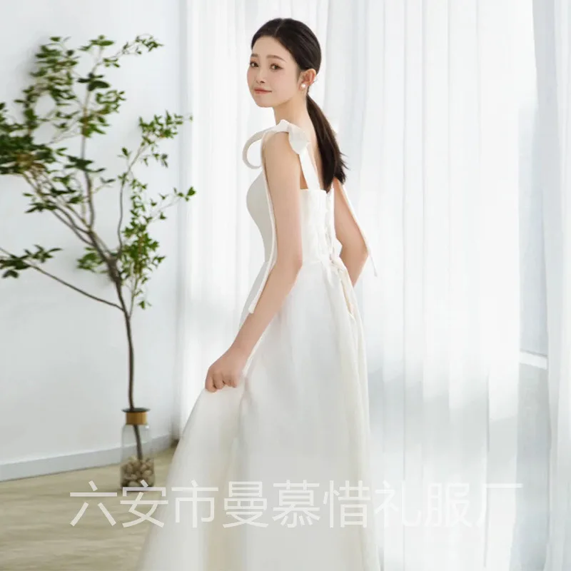 Z27 Strapless wedding dress with certificate, simple bride engagement dress, daily wear