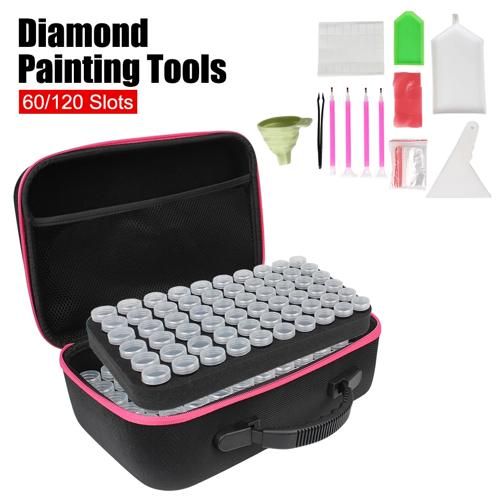 Handbag Embroidery Tools Beads Carry Case 60/120 Slots Diamond Painting Tools Jewelry Storage Box Detachable