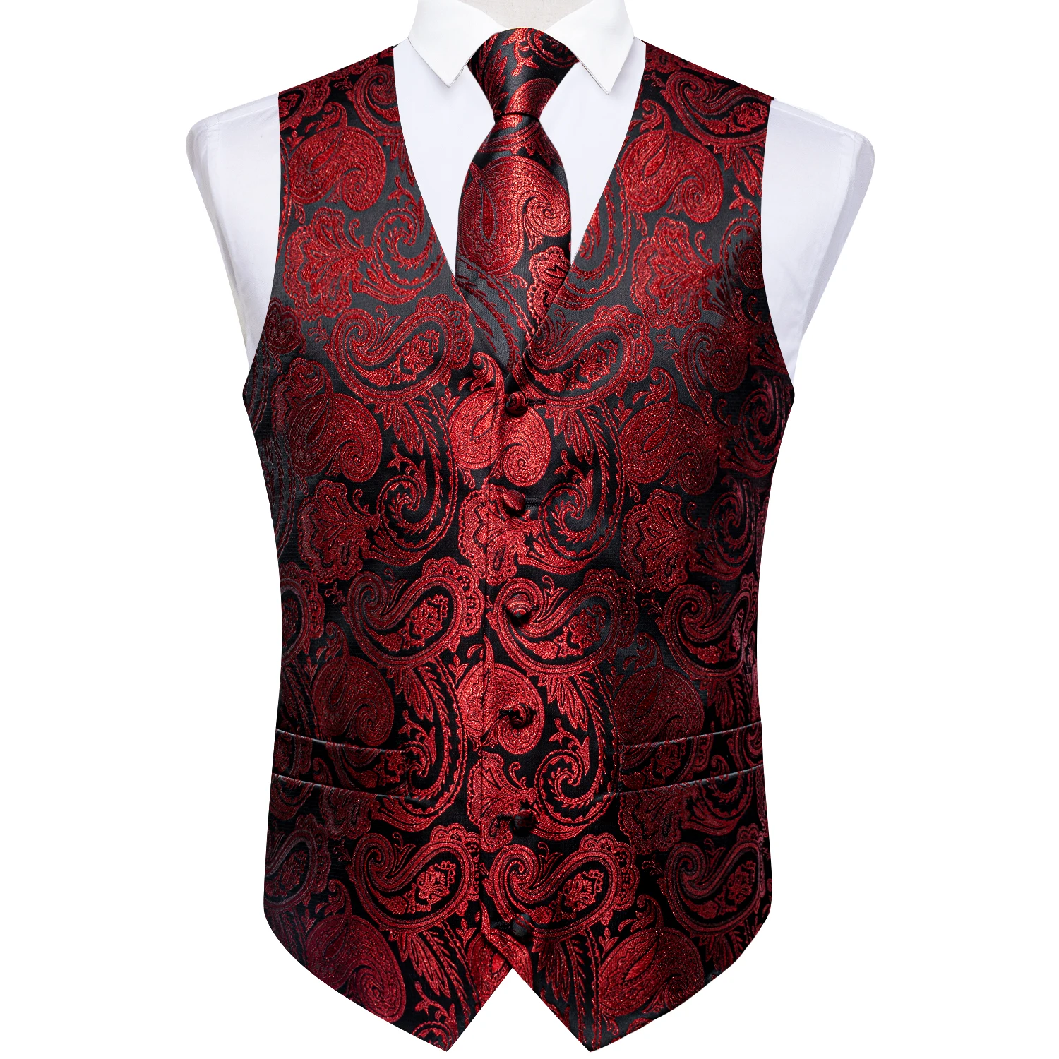 Luxury Red Silk Paisley Suit V - огляд і ціна Formal Vest Waistcoat