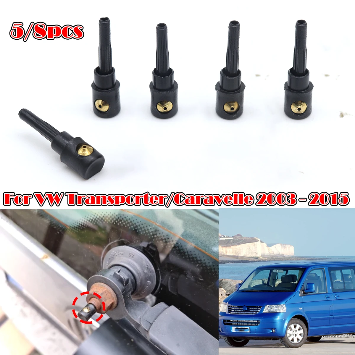 

5/8PC For VW Transporter Caravelle 2003 2004 2005 2006-2015 Rear Wiper Washer Jet Nozzle Windscreen Window Spray Cover Rocker