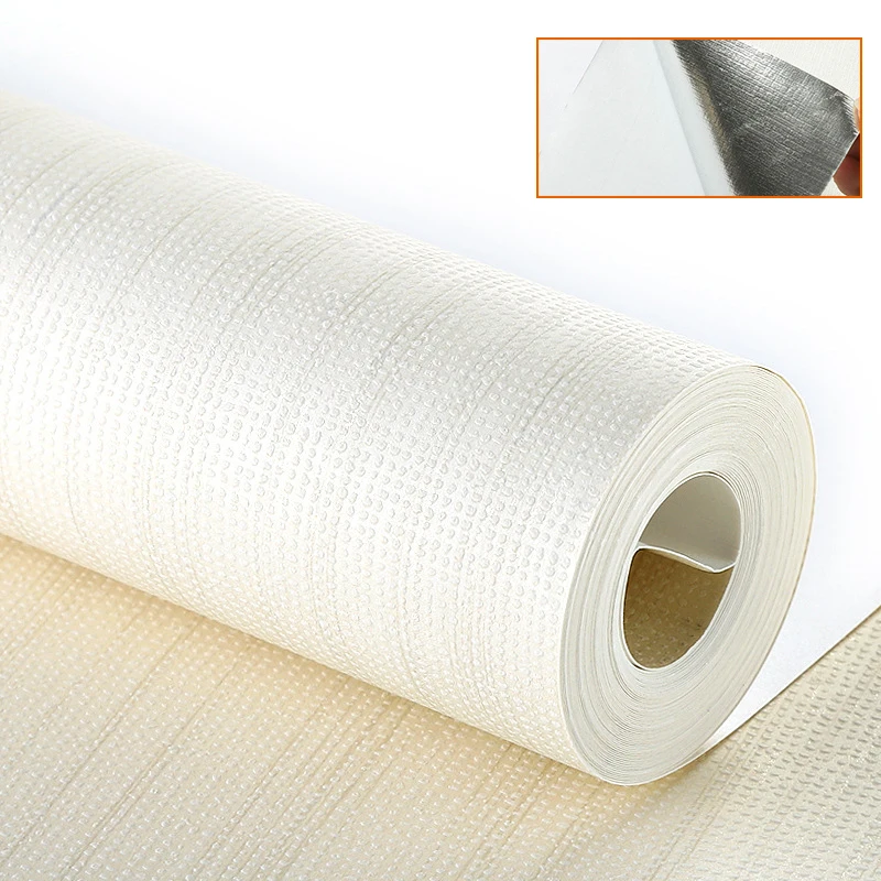 Self-adhesive White Flax Wallpaper Waterproof Solid Color Linen Texture Living Room Bedroom Cabinet Decoration Sticker