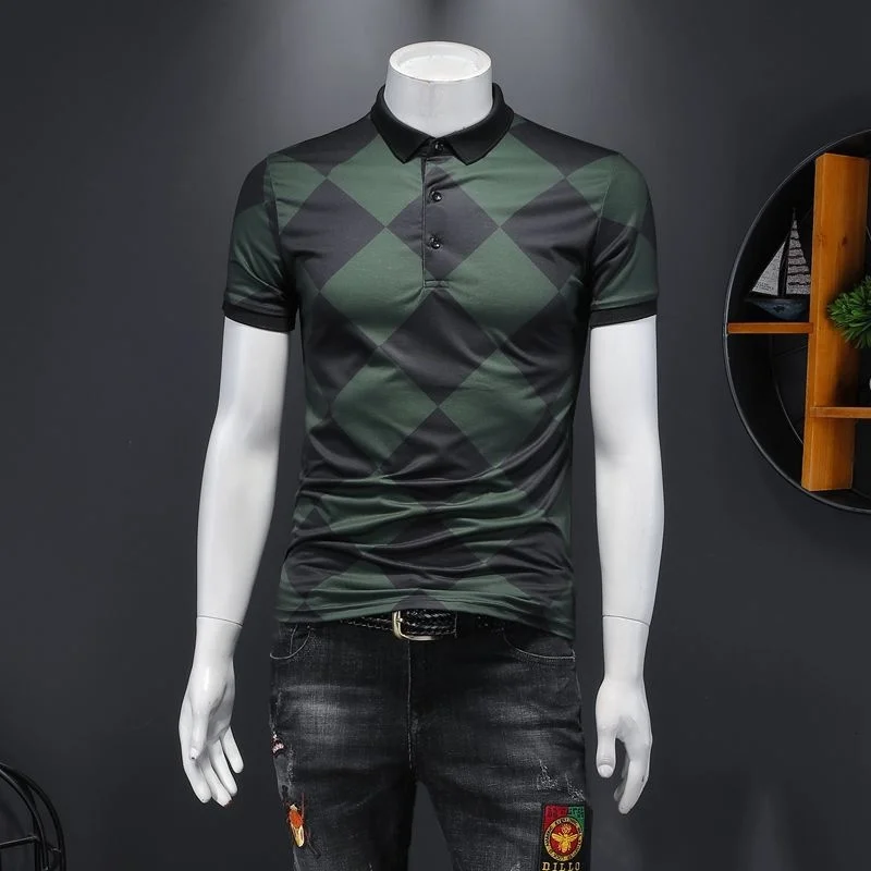 

Business 2023 New Polo Mens Polo Camisa Hombre Lattice Polo Men Shirt Short Sleeve Mannen Polo Spring Breathable Polo Army Green