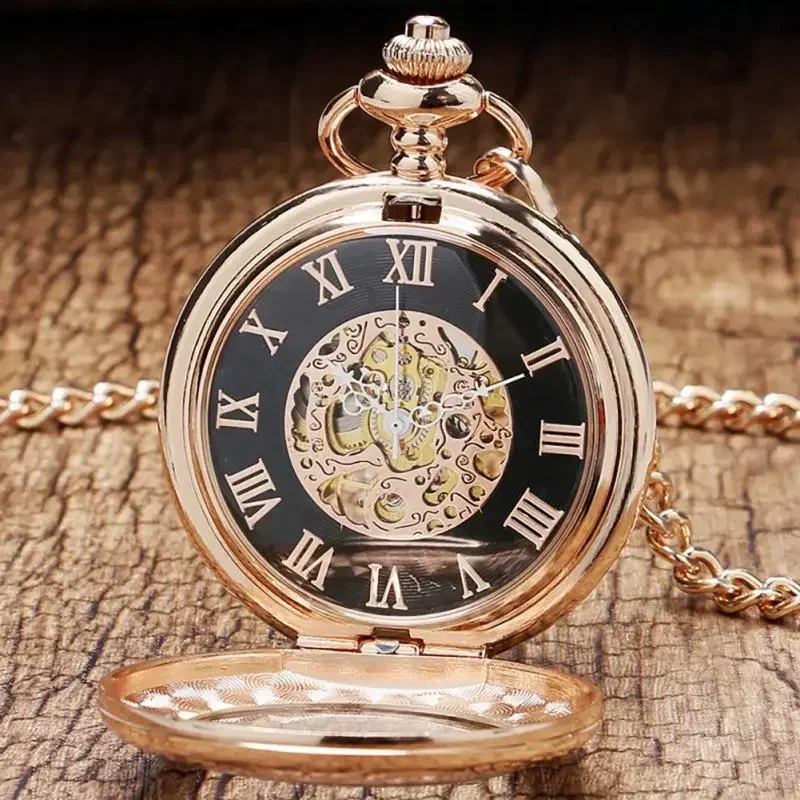 rose-gold-mechanical-hand-wind-pocket-watch-for-men-women-transparent-half-hunter-case-roman-numerals-pendant-chain-clock-gifts