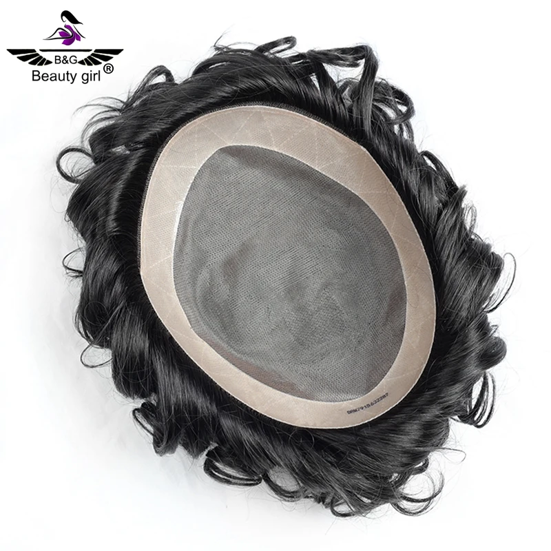 

Natural Hair Looking Light Density Human Remy Virgin Hair System Curly 8x10 Inch Mono Base Men Wig Human Hair Toupee