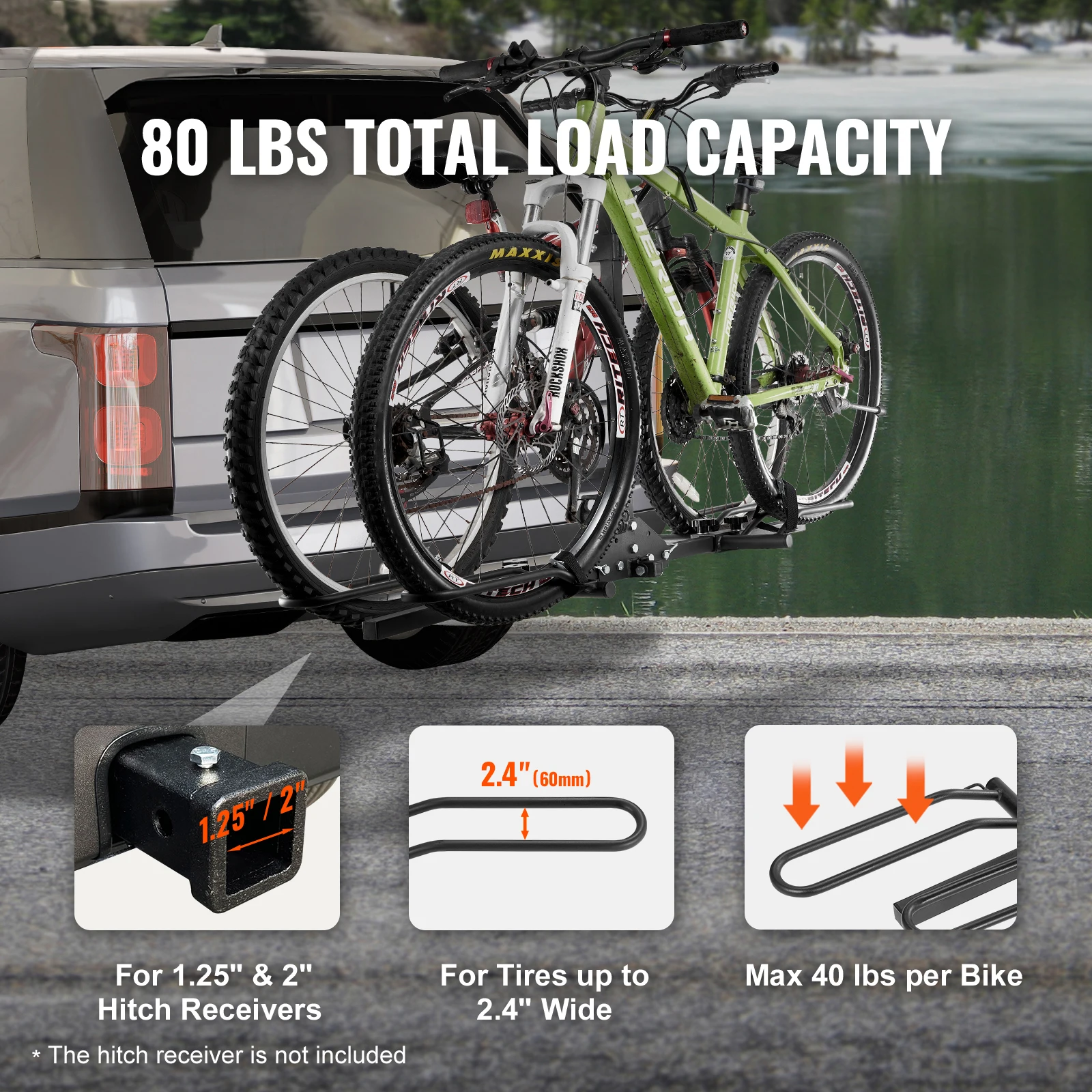 VEVOR Hitch Mount Bike Rack 2/4-Bike Platform Style 80/150/160 LBS Max Capacity for 1.25-/2-inch Receiver Bike Carrier for Car