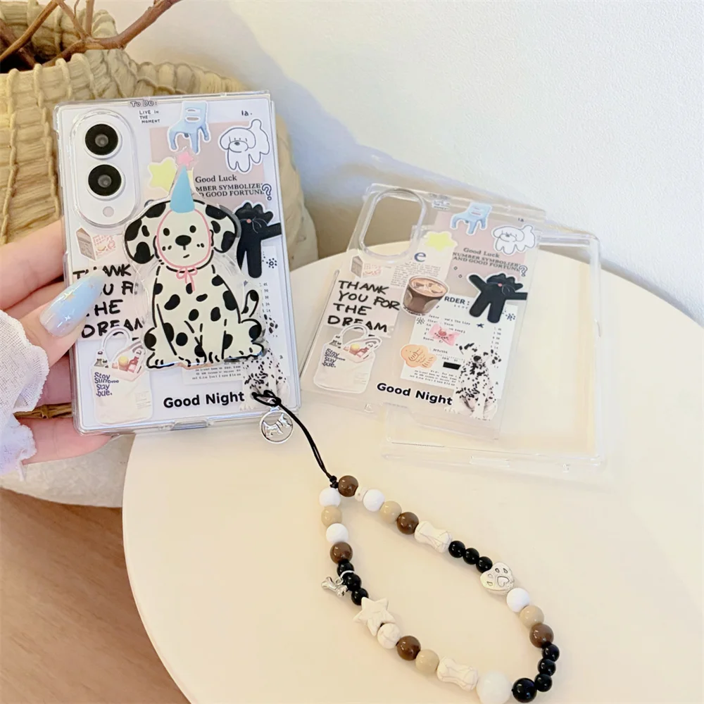 New Fashion Dot pattern Cartoon Zebra stand Phone Case For Samsung Galaxy Z Fold 8 Ultra Z Fold 7 6 5 4 3 Shockproof Cover Chain